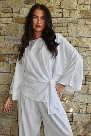Lindin Linen Blend Kimono Top White